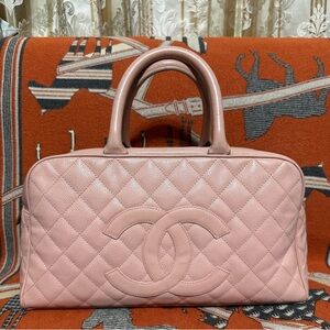 Chanel pink quilted caviar leather bowling bag